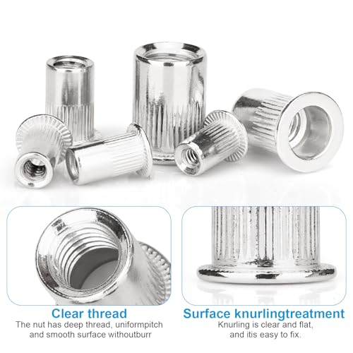 320Pcs Metric & SAE Rivet Nuts Kits, 304 Flat Head Rivnut, Silver 320pcs-Metric&SAE Kits