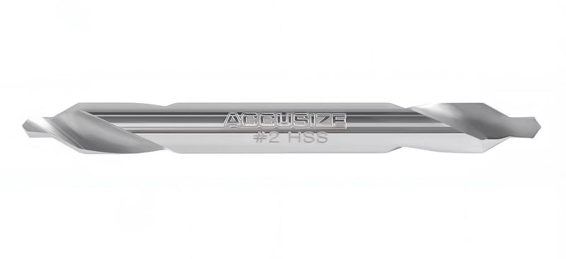 Accusize #2 HSS Center Drill, 0530-0200x10 | No.2, 3/16" x 5/64" x 1-7/8", 10 Pcs Pack, H.S.S. Center Drill Bits NO.2, 3/16" x 5/64" x 1-7/8", 10 pc