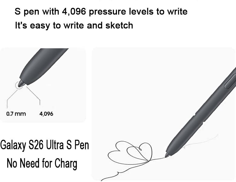 Galaxy S26 Ultra S Pen Replacement for Samsung Galaxy S26 Ultra Touch Stylus Pen, S26 S Pen + Replacement Tips/Nibs (Black) Black