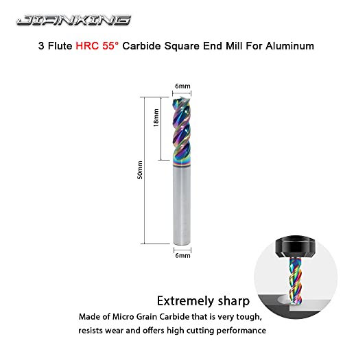 6mm Carbide Square End Mill, 3-Flute, DLC Coating, 3 Pcs 6mm (3 Pieces)