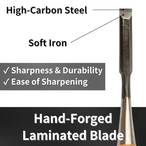 Japanese Chisel 12mm 1/2" Mortise Chisel Oire Nomi, Professional Wood Chisel for Woodworking, Japanese Red Oak Handle, Made in JAPAN