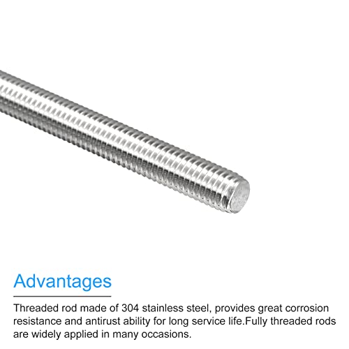 MECCANIXITY Fully Threaded Rod M10 x 500mm 1.5mm Thread Pitch 304 Stainless Steel Right Hand Threaded Rods Bar Studs 2 Pack