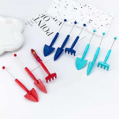 24 Packs Beadable Mini Gardening Tools, Portable Metal Blank Bar Garden Hand Tools Set for DIY, Miniature Gardening Rake Trowel Shovel Herbs Planting (8 Colors) 8 Colors