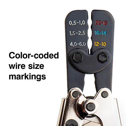 Master Appliance Professional Crimping Tool for Heat Shrink Wire Connectors - Ratcheting Wire Terminal Crimper for Multiple Gauge AWG Sizes (35084) Ratcheting Crimper