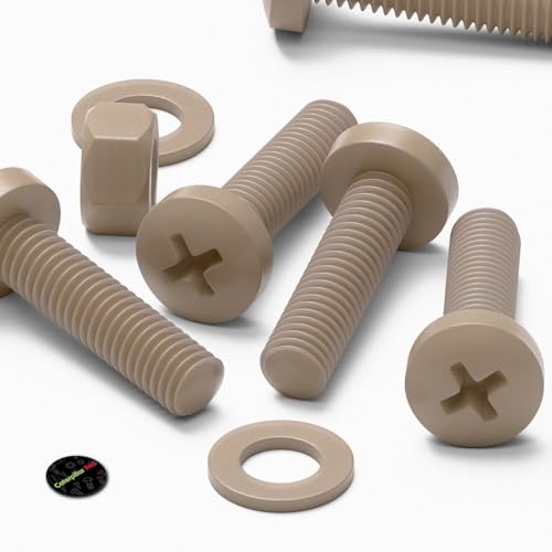 5X Natural PEEK Pan Head Plastic Screws & Bolts M5 x 20mm, Nuts & Washers