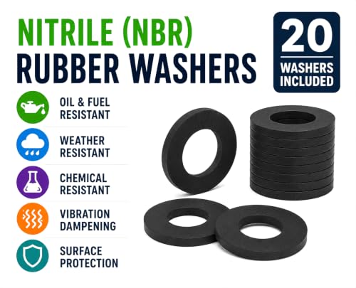 5/16" ID x 9/16" OD x 1/8" Nitrile Rubber Flat Washers for ATV Motorcycle Repair, Battery Trays, Fairings, and Vibration Isolation 20 Pack