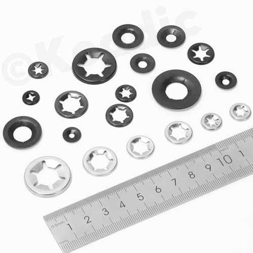 Keadic 211Pcs Dolly Wheel Lock Washers, 65Mn Steel Push On Dolly Wheel Lock Washer, Push Nuts for Dolly Wheel Lock Washers Axle Push Nuts for Automotive M3 M4 M5 M6 M8 M10 M12 NO.3