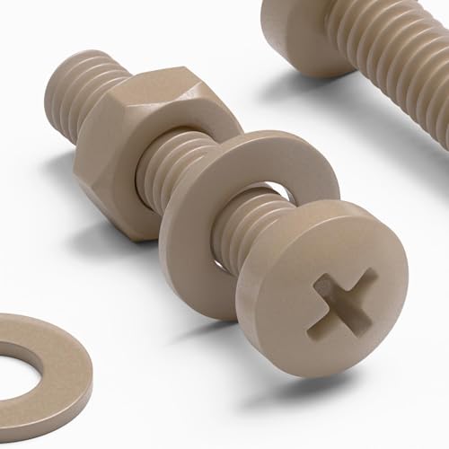 5X Natural PEEK Pan Head Plastic Screws & Bolts M4 x 20mm, Nuts & Washers