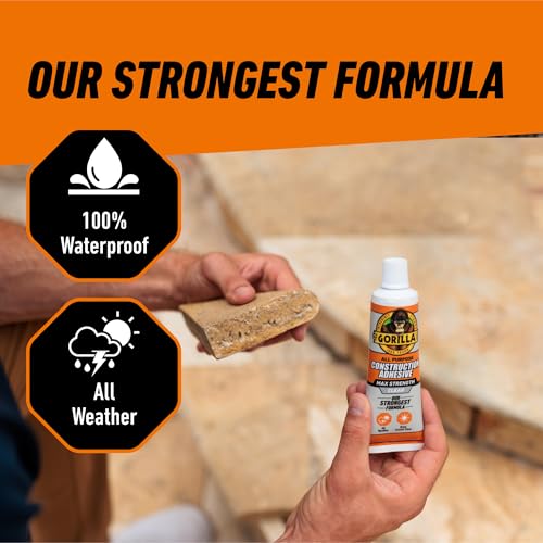 Gorilla Max Strength Construction Adhesive, 2.5 oz (Pack of 3), Clear, Waterproof for Quick Fixes Touch Ups, Bonds Wood Metal Glass Tile Stone Drywall, Indoor Outdoor Gap-Filling Paintable 1 Pack 2.5oz (Pack of 3)