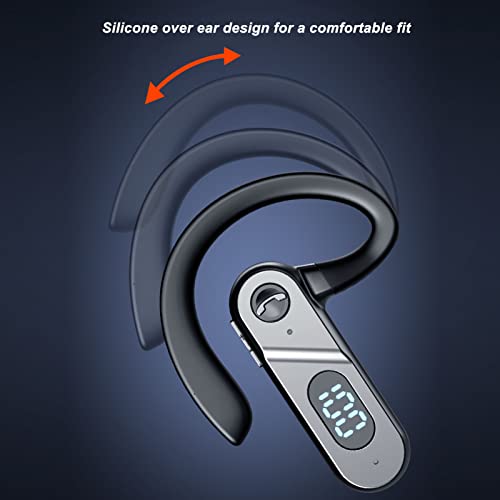 JTLB Bluetooth 5.2 Headset, Earhook Design LED Digital Display Bluetooth Earphones for Business Driving Travel