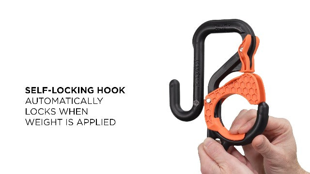 Ergodyne Squids 3178 Locking Aerial Bucket Hook with Tethering Point, Fits 3" Lip, Attach Tool Bags or Aprons to Buckets 3in (7.6cm) Black and Orange