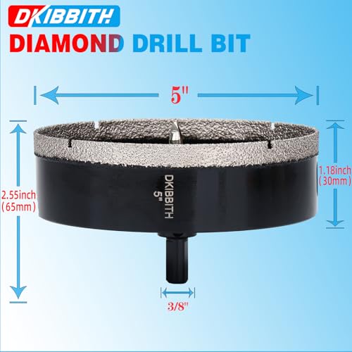 5" Diamond Hole-Saw Bits with Pilot Drill Bit 5 in Diamond Tipped Tile Hole Saws with Guiding Bit for Accurate Drilling, for Porcelain Tile Ceramic Pottery Granite Stone Glass Bottles 125mm (125mm)5"