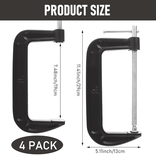 4 Pack 8 Inch C Clamps, Heavy Duty Steel, 5500 lb Force