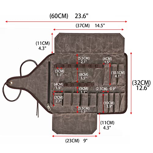 TOURBON Waxed Canvas Tool Roll Up Bag with 25 Divided Storage Slots