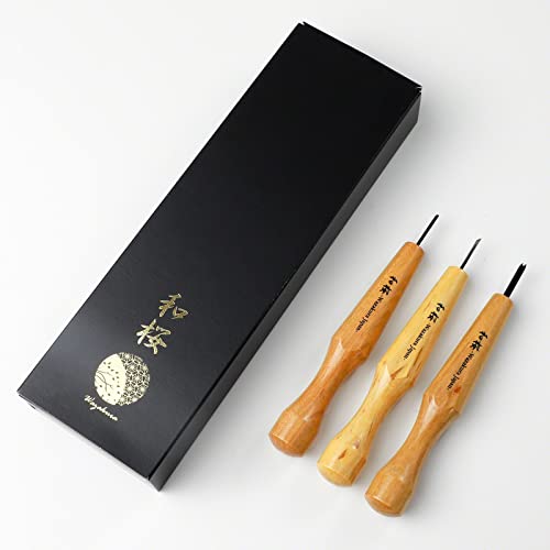 Wazakura 3PCS Bonsai Chisel Kit with Round Gouge, Single Bevel Skewed and V-Parting Tool, Hand Carving Tool Set for Jin Shari Making, Woodworking Knife Pack - Mini Size L6.22× W2.13× H0.71inch