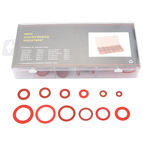600PCS Faucet Washers Assorted Kit, 12 Sizes Red Rubber Washers Plumbing, Parts Washer with Box, for Household Commercial Appliances