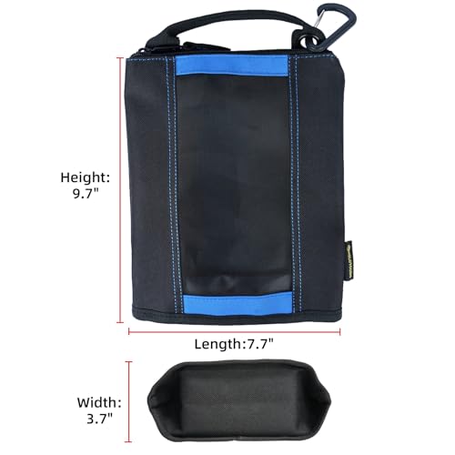MELOTOUGH Canvas Tool Pouch Small Zipper Tool Bag -Fastener Bag with Mesh Window and Carabiner Clip (4, Blue) 4 Blue 4pack