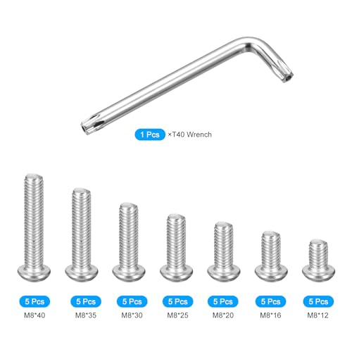 uxcell M8 Torx Security Screws Kit, (M8x12/16/20/25/30/35/40mm)
