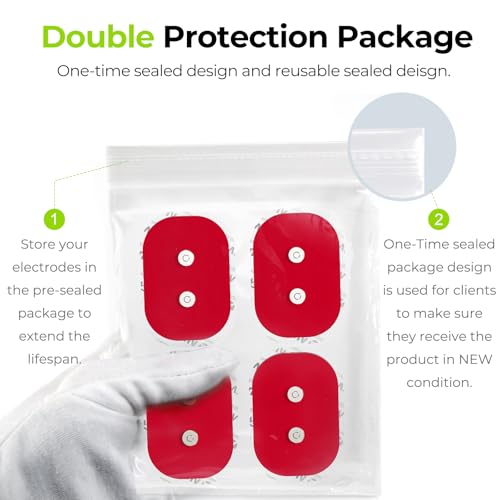 AUVON Wireless TENS Unit Electrode Pads 12 Pcs, 2 Sizes, Latex-Free Red