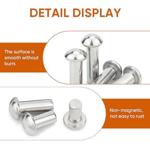 ALLCLEAN 3/16" Diameter X 3/8" Length Solid Aluminum Brazier Head Rivets,Aluminum Boat Rivets,Round/Dome Head Rivet,Pack of 150 3/16" x 3/8"