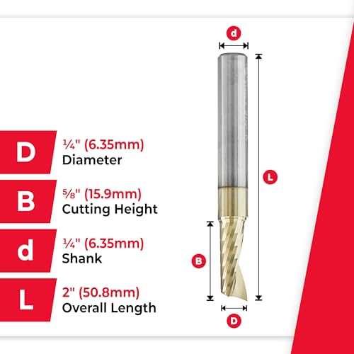 Amana Tool CNC Solid Carbide Spiral O Flute Up-Cut, Aluminum Cutting Router Bit, ZrN Coated, 51402-Z, 1/4 D x 5/8 CH x 1/4 SHK x 2 Inch L 1/4 inch diameter x 2 inch length
