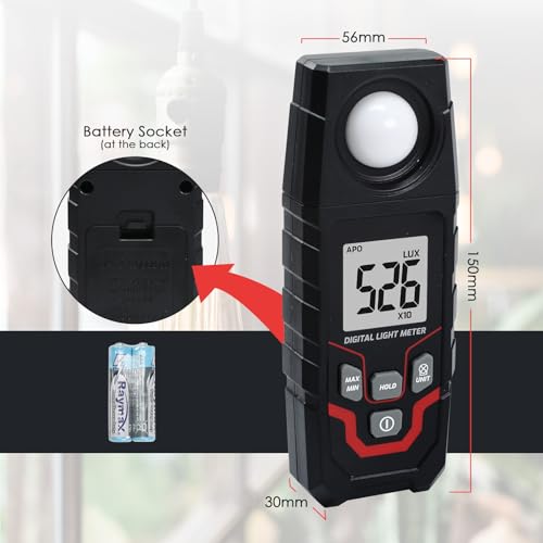 Light Meter Digital Illuminance Meter, Lux/Foot Candles Meter, Range up to 200,000 Lux Handheld Photometer with 4 Digit LCD Display Backlit Light Meter Photography Luxmeter for LED Plants