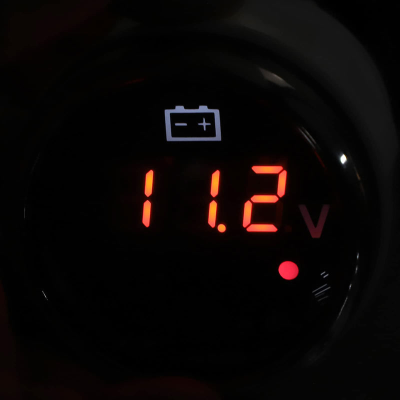 Marine LED Voltmeter, 2in 316 Stainless Steel Battery Voltage Gauge LED Digital Display IP67 Smart Alarm Universal for Car Boat Auto, Red Alarm Light Flashes (Black) Black