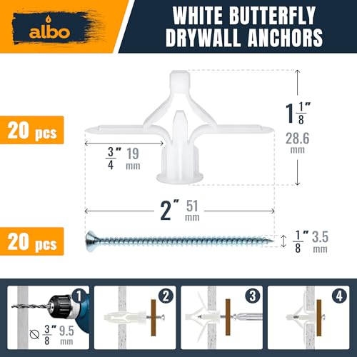 ALBO 120 Pcs. Drywall Anchors and Screws Kit, 3 Types, Gray and White Kit 3in1