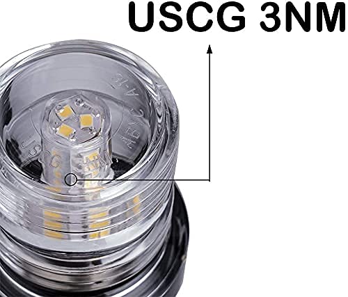 Young Marine Boat Anchor Light 3-Nautical Mile White LED Fold Down Stern Light for Pontoon and Fishing Boat All Round 360° White LED 12-24V (9" Foldable) 9" Foldable