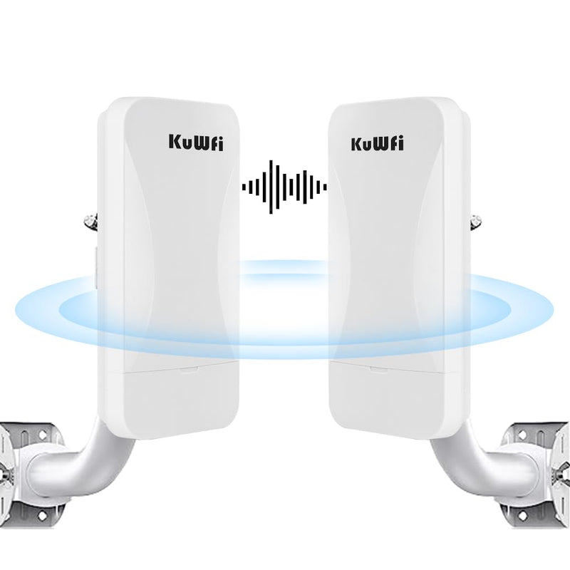 KuWFi Point to Point Wireless WiFi Bridge 2.4G Long Range CPE Indoor/Outdoor 1KM Transmission Distance Solution for PTP/PTMP IP65 Weatherproof 11DBI Antenna WB2F01 2.4G