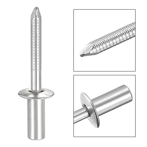 uxcell Blind Rivets, 304 Stainless Steel Pull Rivets Core Decoration Rivets 6.4mm Diameter 14mm Grip Length Close End Silver Tone, 25pcs 6.4mm x 14mm