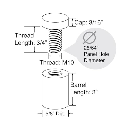 Stainless Steel Standoff 5/8 Inch Diameter x 3 Inch Barrel Length Brushed Finish for PVC, Glass and Acrylic Sign Stand Off Wall Anchors and Screws 4 Piece Pack for Heavy Signs