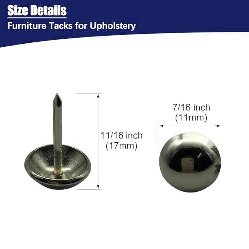 Maozaa Upholstery Tacks, 300pcs 7/16" Furniture Tacks, Silver 300