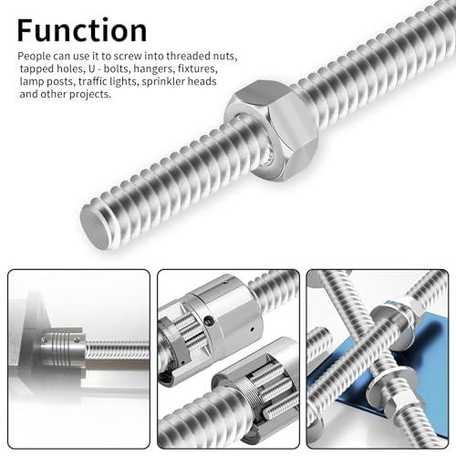 M12 x 1.75mm x 350mm Fully Threaded Rod 304 Stainless Steel Long All Threaded Screw Bar Studs Right Hand Threads for Anchor Bolts Clamps Hangers (Pack of 2) M12 x 1.75mm x 350mm