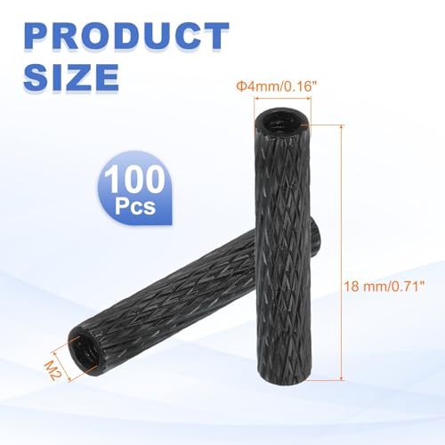 MECCANIXITY 100Pcs M2 x 18mm Aluminum Knurled Spacer Standoff, Round Coupling Nut Bolt Connector Nut Sleeve Stud Rod Fastener for RC Drone Quadcopter FPV Drone DIY Parts (Black, 4mm OD) M2 x 18mm x 4mmOD 100