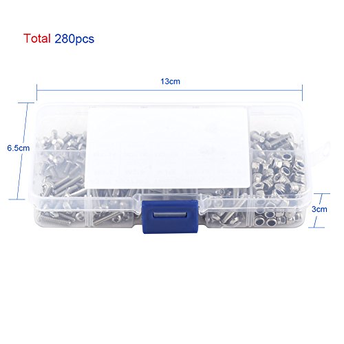 M3 Hex Socket Button Head Screws, Stainless Steel Assortment Kit with Locknuts for DIY Repair 304 Stainless Steel 5mm to 20mm 280 Pieces Storage Box