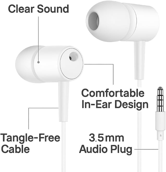 2 Packs Wired Earbuds – in-Ear Headphones with Microphone, Built-in Volume Controller, Noise Cancelling Design for Music, Online Classes, Work Calls, Compatible with Computers, Laptops, Tablets