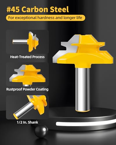 3-Piece 45 Degree Lock Miter Router Bits 1/2" Shank for Joining Corners 1/2 Shank