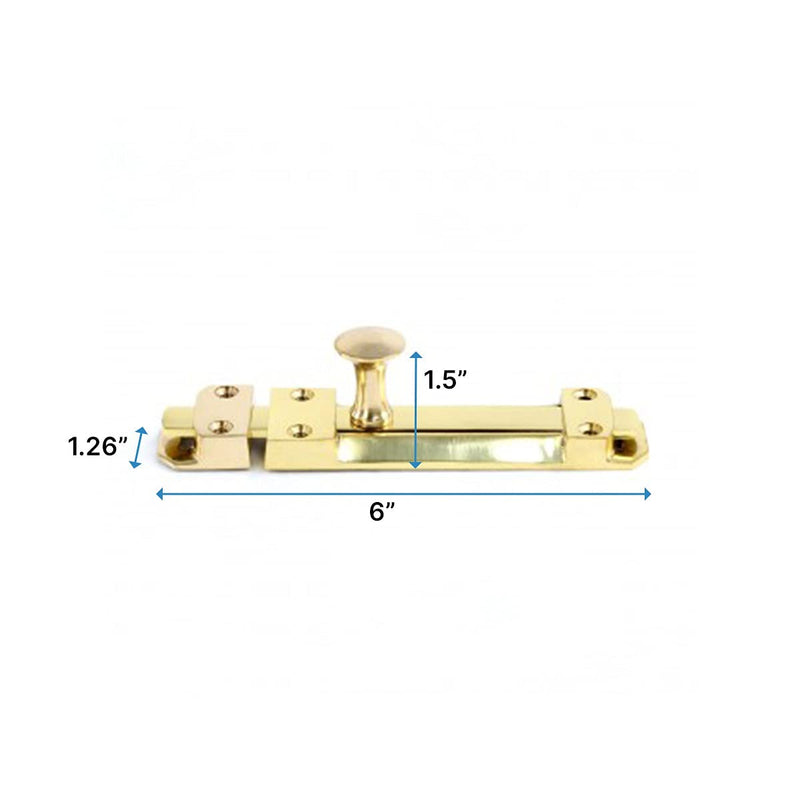 Renovators Supply Manufacturing Door Lock Latch 6 in. Brass Slide Bolt Latch with Mounting Hardware 6 Inch