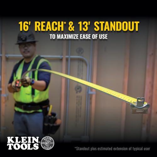 Klein Tools 9225 Tape Measure, Heavy-Duty Measuring Tape with 25-Foot Double-Hook Double-Sided Nylon Reinforced Blade, with Metal Belt Clip Orange/Black