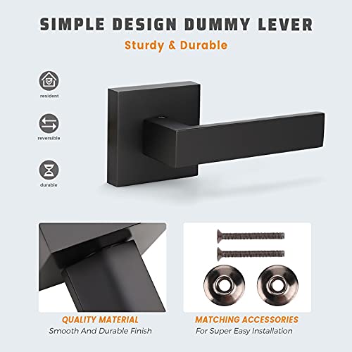 KNOBWELL 2 Pack Modern Dummy Lever Door Handle, Keyless Interior Door Dandle Set, for Closet or French Doors, Matte Black (Only Single Side Use) Half Dummy(One side, Screw inside)