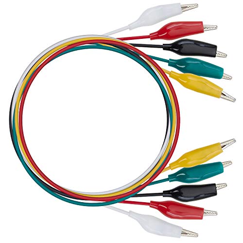 WG-026 10-Piece Test Lead Set with Alligator Clips, 22 AWG, 20.5-Inch, 5 Colors Copper Wire Soldered and Stamped Alligator Clips，Testing Probes, Crocodile Jumper Wires Cable for Electrical Testing 5 PACK
