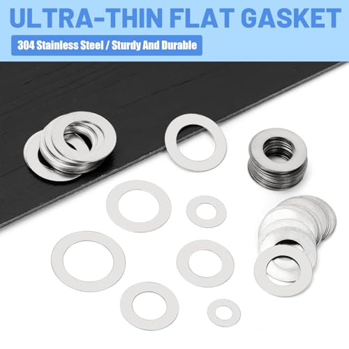Glarks 175pcs M4/M5/M6/M8/M10/M12 Thin Flat Washers Assortment Kit, Stainless Steel Fender Washers, Ultra Thin Flat Spacers for Household, Commercial, Screws, Bolts, Industrial, Woodworking
