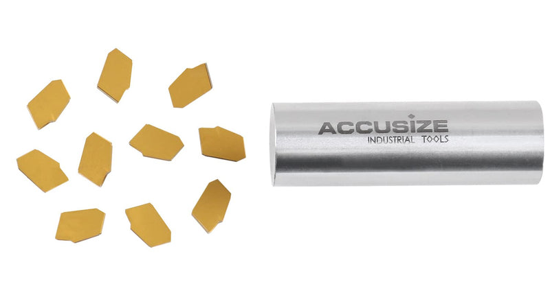 Accusize Industrial Tools Cut-Off Tool Holder, GTN-2, 2403-2003x10 | 0° Lead Angle, GTN-2 TiN Coated Carbide Grooving Parting Inserts, 10 Pcs/Box, 6103-2002x10, for Cutting Steel For Steel
