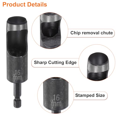 HARFINGTON 2pcs 16mm,25mm Leather Hollow Hole Punch 1/4" Hex Shank for Drills, Belt Hole Punch Punching Cutter Tool for Leathercraft Working 2