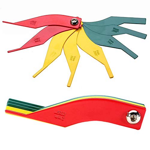 Brake Lining Thickness Gauge, Car Automotive Brake Pad Measuring Ruler Tool, Measure Disc and Drum Brake Pads Feeler Gauge, Color-Coded，SAE & Metric，Durable Steel Brake Rotor Gauge Father'Day Gift 1 PC