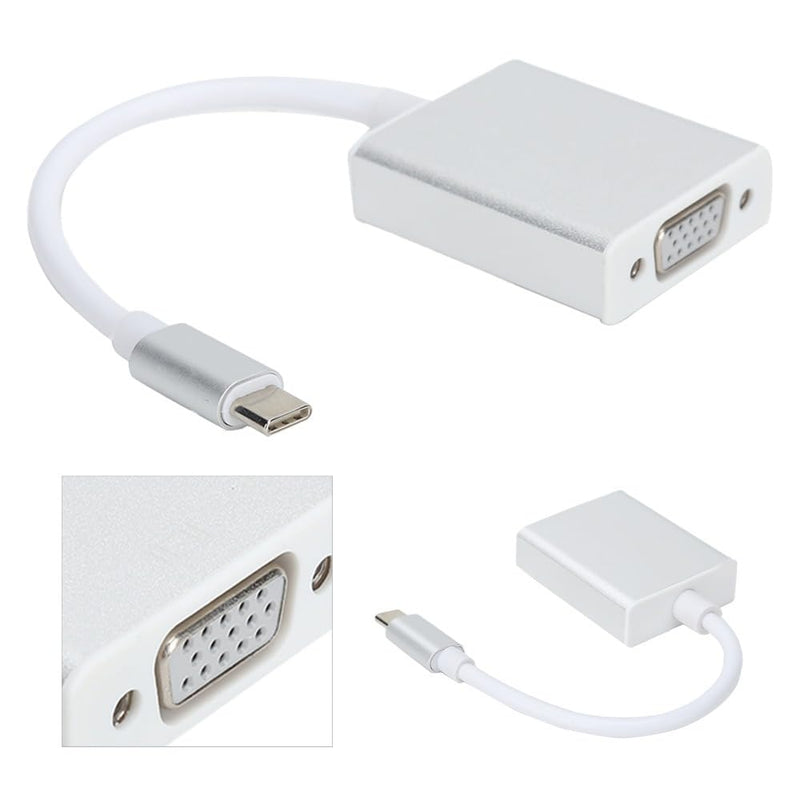 7.87in Aluminium Alloy Type-C Male to VGA Female Adapter 1080P USB 3.1 Plug and Play Portable Video Adapter for OS X Desktop Computer