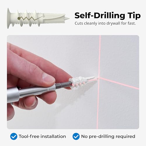 Qualihome Drywall Anchors with Screws – Self-Drilling Drywall Anchors, Anti-Spin Grip, No Pre-Drill Wall Anchor Kit, Strong & Reliable Hold, 100 Pack (200 Pieces) 100 Pack (200 Pieces)