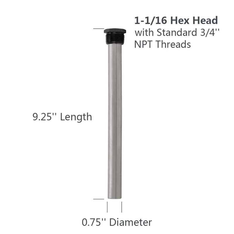 RV Water Heater Anode Rod - 2-Pack, Anode Rod for Hot Water Heater, Magnesium Anode Rod Replacement 9.25" Length 3/4" NPT Threads-Compatible with Suburban and Mor-Flo Water Heaters(2 Pack)