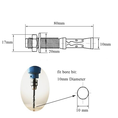 3/8 inch x 3 inch (M10x80mm) Zinc Plated Wedge Anchors, Heavy Duty Fastener for Concrete, 10pcs 3/8"x3"